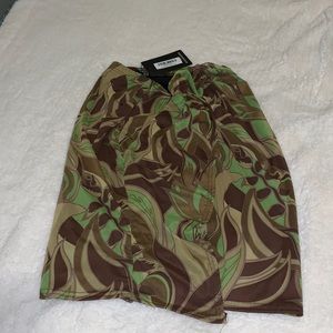 Talk khaki floral print wrap mini skirt